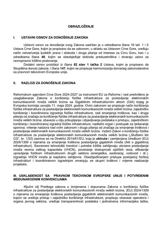 Obrazlozenje Zakona o koriscenju fizicke infrastrukture... 19. nov. 2025