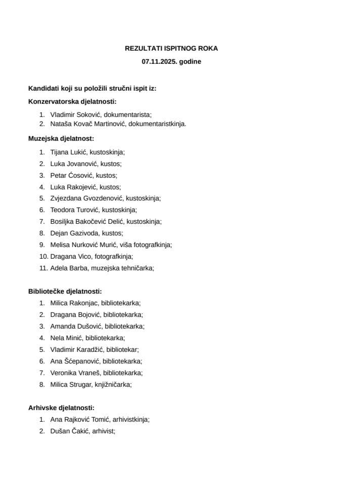 Rezultati ispitnog roka 07.11.25.