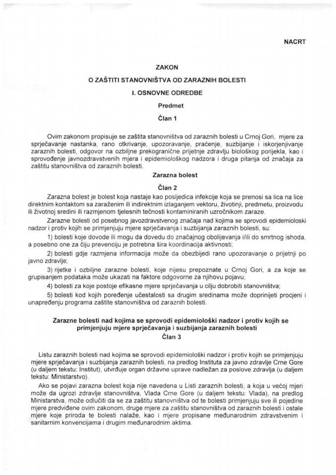 Nacrt Zakona o zaštiti stanovništva od zaraznih bolesti