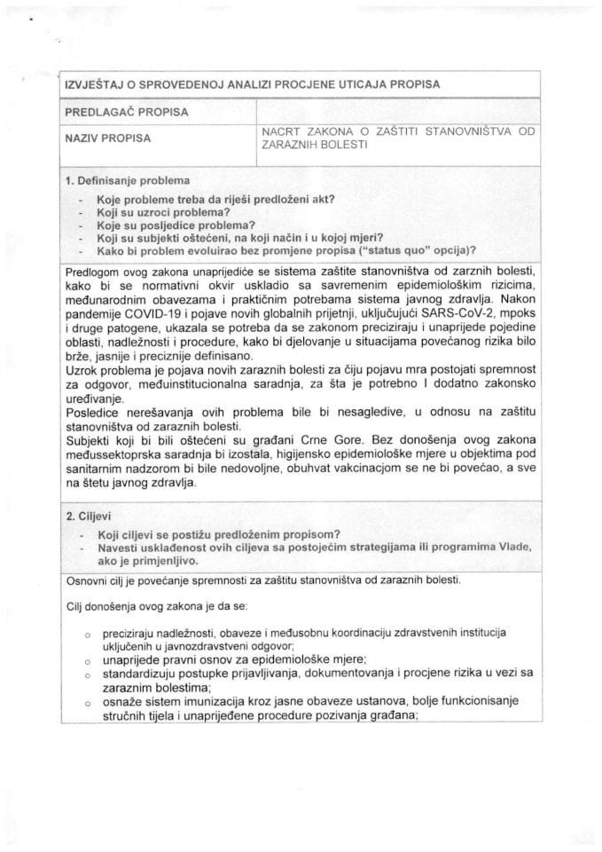 RIA - Nacrt Zakona o zaštiti stanovništva od zaraznih bolesti