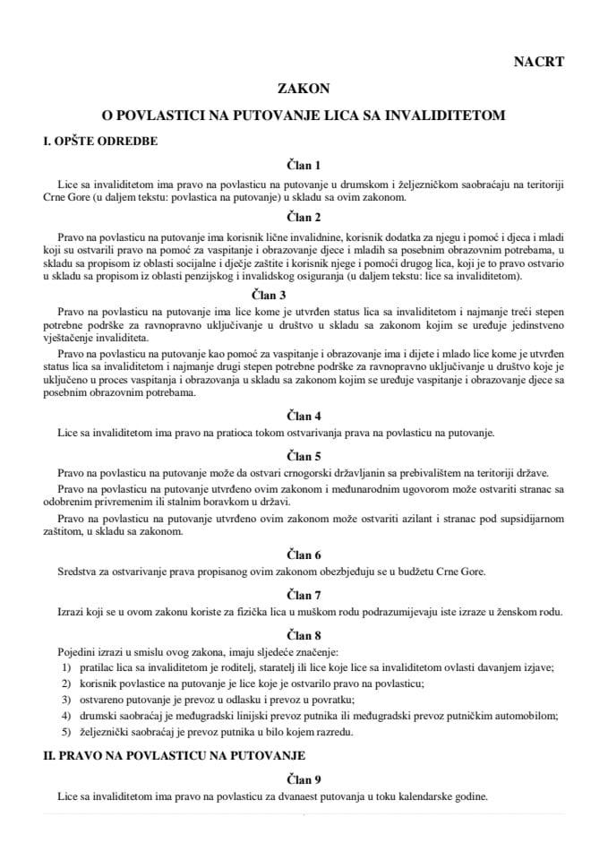 Nacrt zakona o povlastici na putovanje lica sa invaliditetom JAVNA RASPRAVA