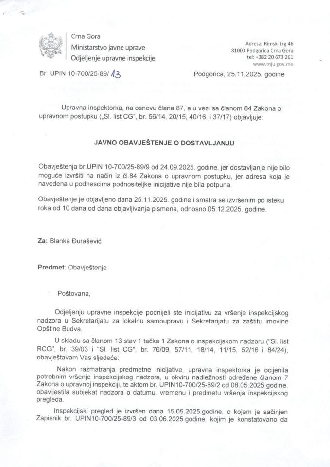 Javno obavještenje 1