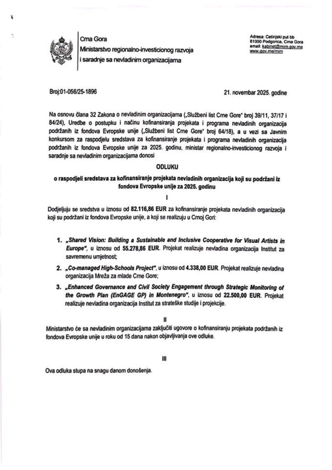 Odluka o kofinansiranju