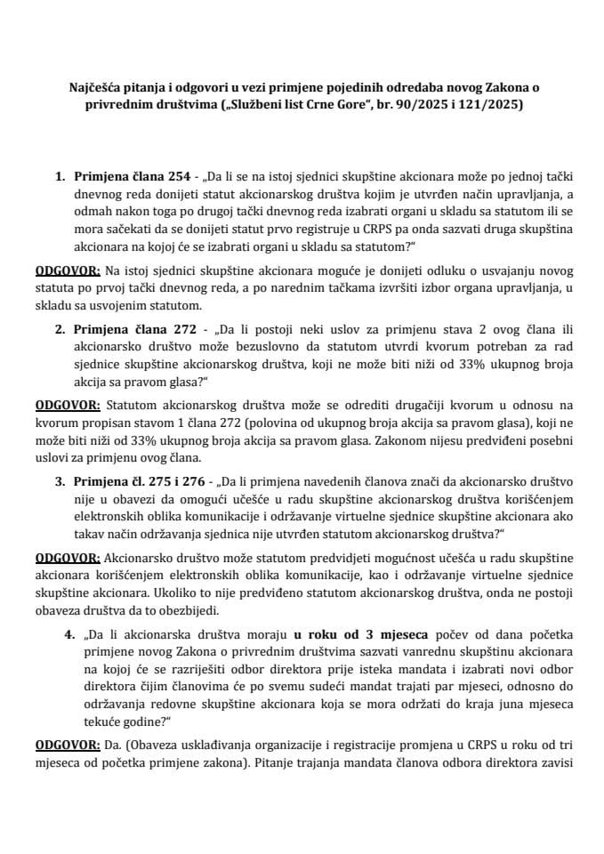 Најчешћа питања и одговори у вези примјене новог ЗоПД 26 11 2025