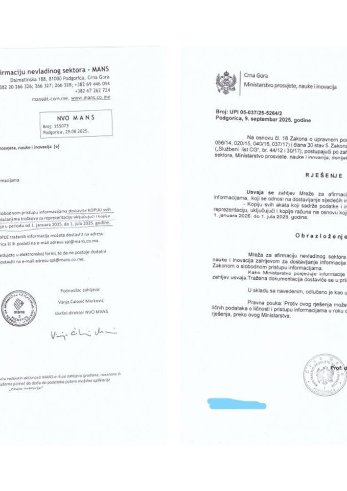 Zahtjev i rješenje - plaćanje troškova za reprezentaciju