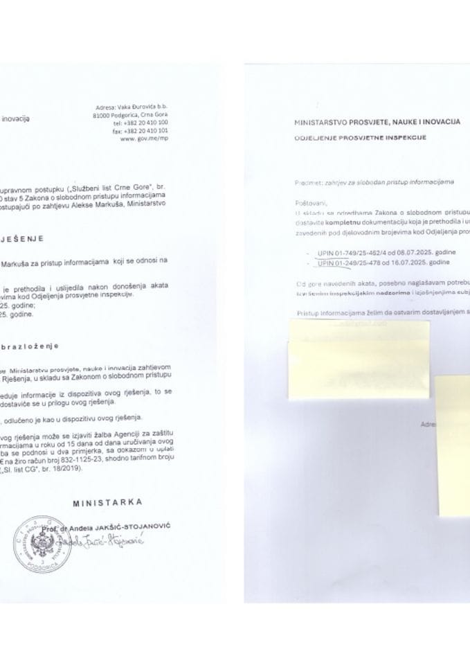 Zahtjev i rješenje - inspekcijski nadzor