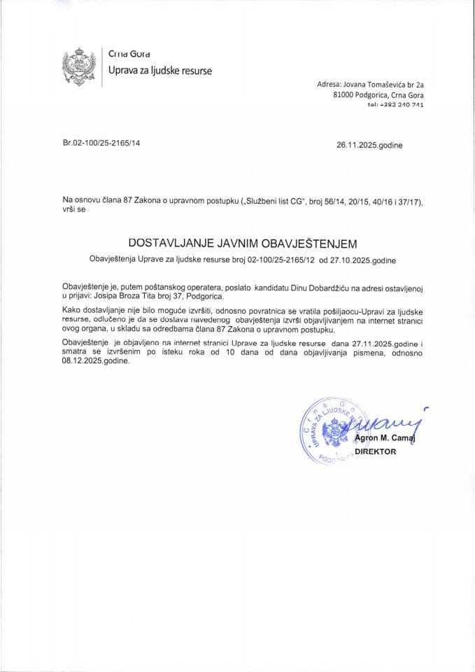 1_Javni oglas 02-100-25-2165-3 od 25.07.2025 za potrebe Suda za prekršaje u PG Dino Dobardžić