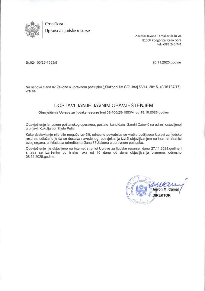 1_Javni oglas 02-100-23-362-3 od 27.01.2023 za potrebe Ministarstva unutrašnjih poslova -Samira Ćatović