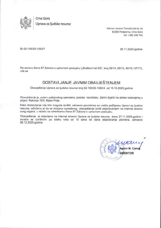 1_Javni oglas 02-100-23-362-3 od 27.01.2023 za potrebe Ministarstva unutrašnjih poslova -Zerina Sijarić