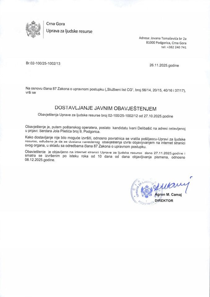 1_Javni oglas 02-100-23-2673-3 od 04.09.2023  za potrebe  Min polj.šum i vodopriv-Ivana Delibašić