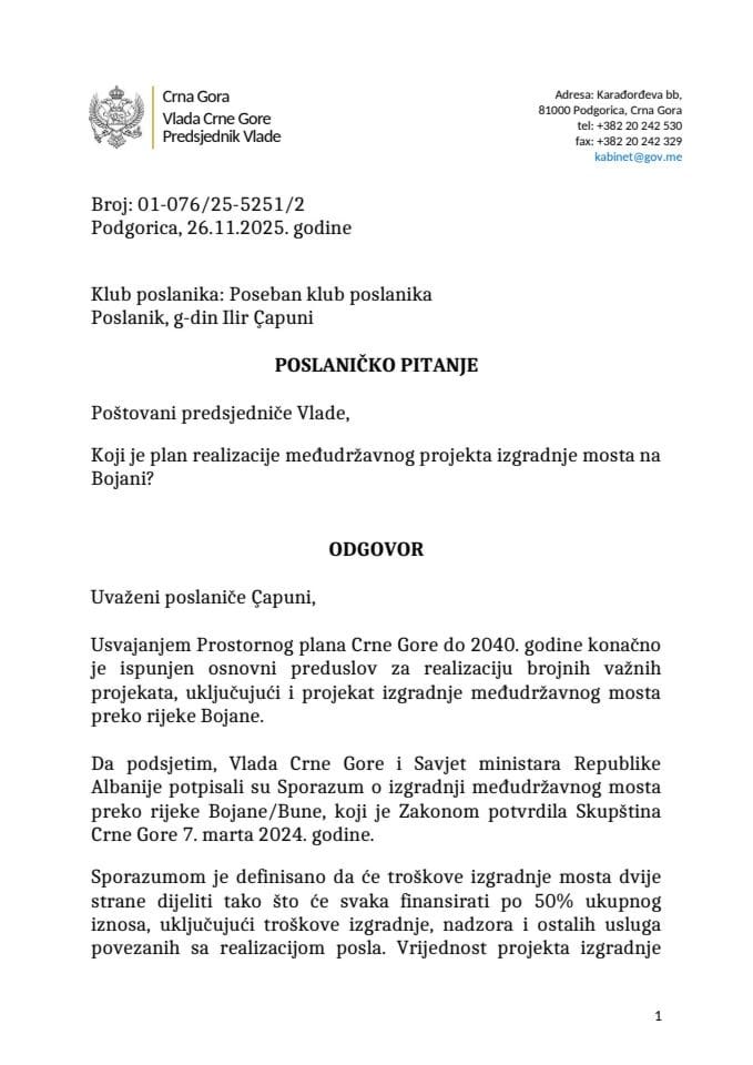 Premijerski sat: Odgovor predsjednika Vlade Milojka Spajića na poslaničko pitanje Ilira Čapunija