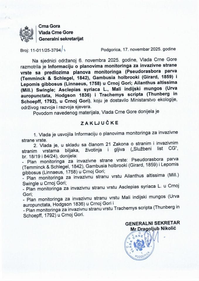 Информација о плановима мониторинга за инвазивне стране врсте са предлозима планова мониторинга (Pseudorasbora parva (Temminck &amp; Schlegel, 1842), Gambusia holbrooki (Girard, 1859)... - Закључци