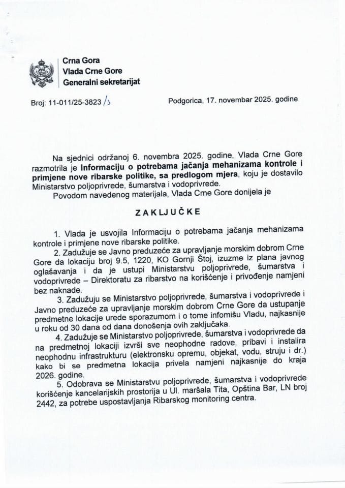 Информација о потребама јачања механизама контроле и примјене нове рибарске политике са предлогом мјера - Закључци