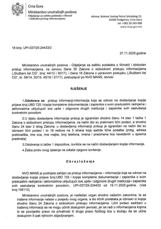 rješenje br. 18-UPI-037/25-24433/2