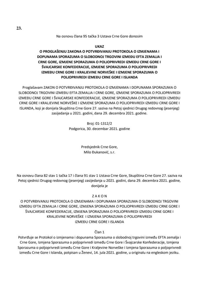 CG- EFTA - izmjena (Tranziciona) - Sl.list CG- međ.ugovori, br. 7-21