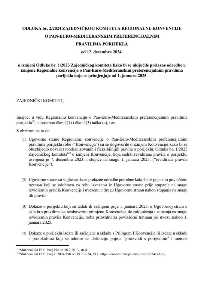 Prelazne odredbe PEM Konvencije - Odluka br.2-2024