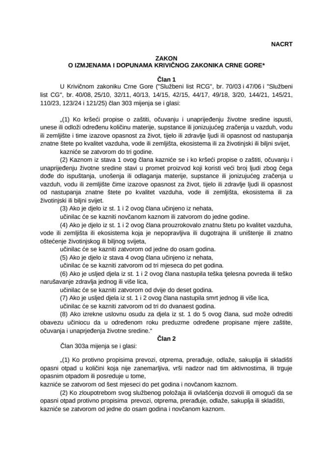 3. Nacrt zakona o izmjenama i dopunama Krivičnog zakonika Crne Gore