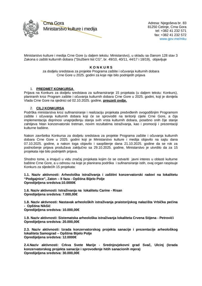 Konkurs - Program zaštite