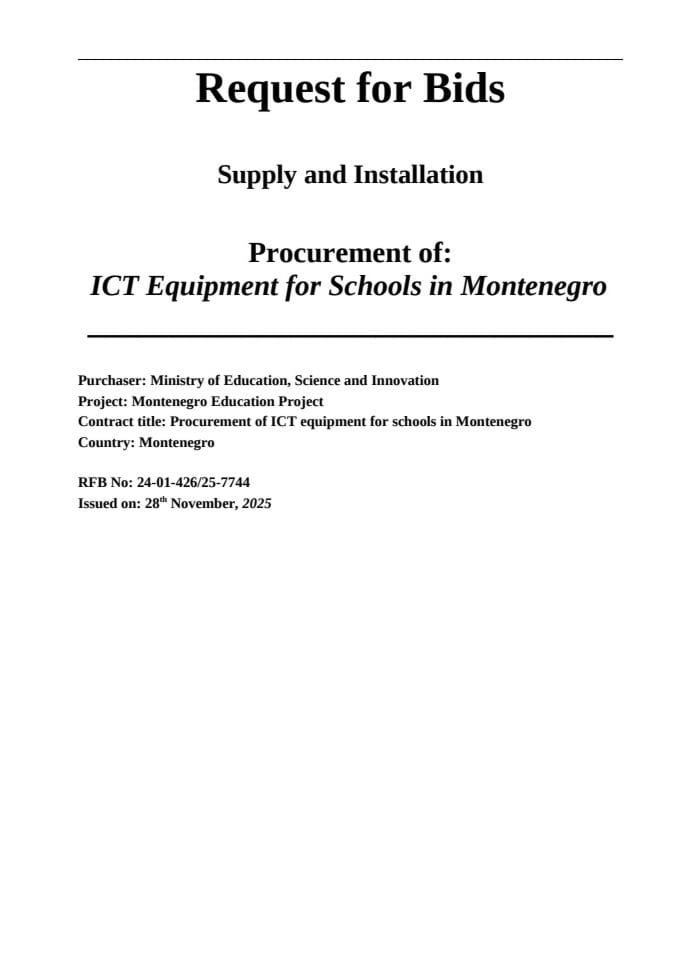 Request for Bids IT equipment Publication