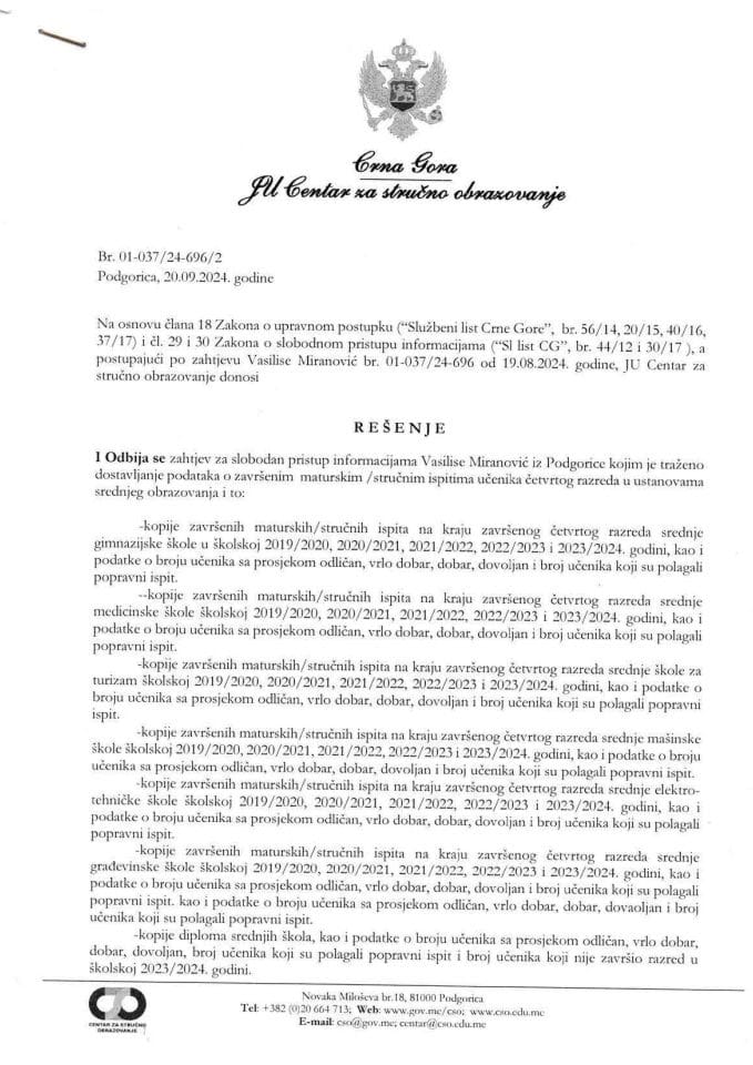 rjesenje Vasilisa Marinovic sept br. 696-2024
