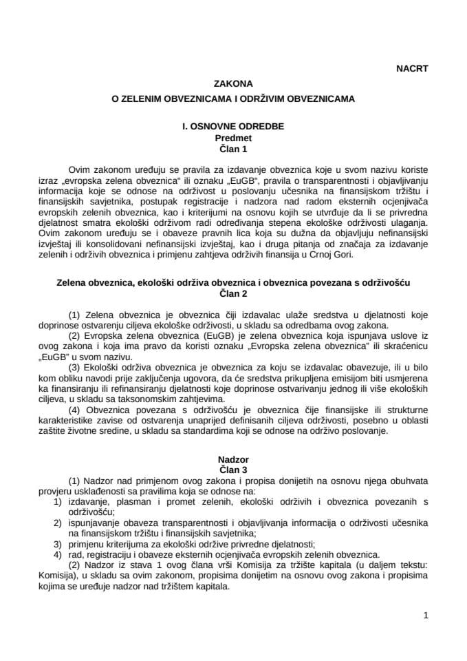 Nacrt zakona o zelenim i održivim obveznicama