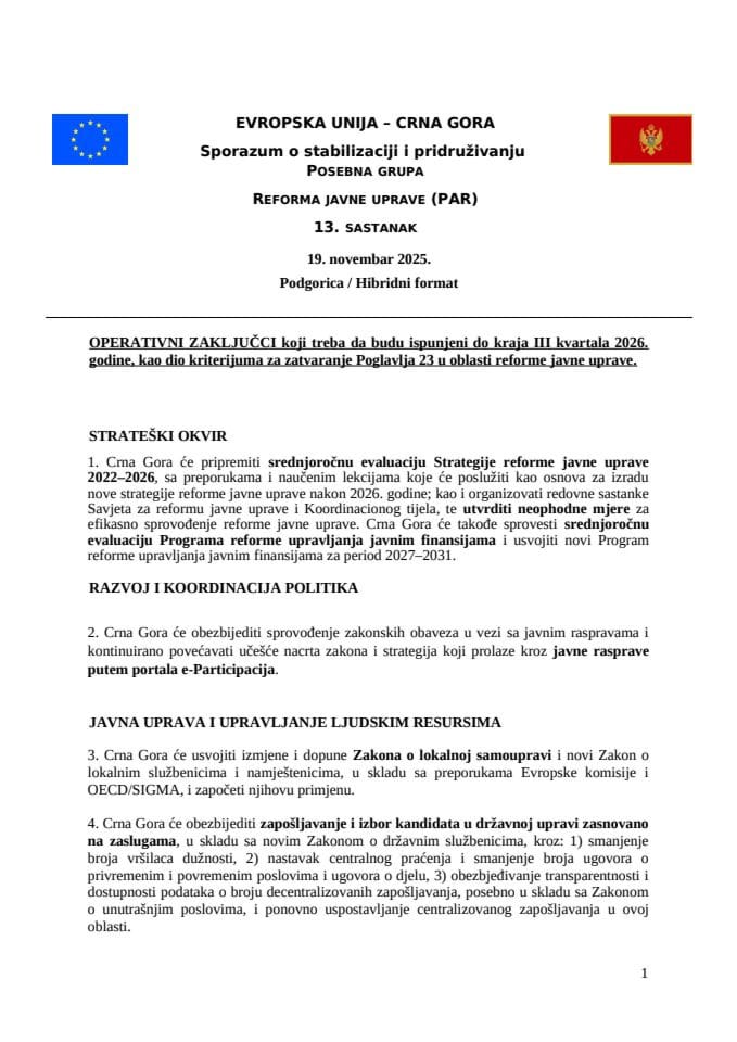 Operativni zaključci PAR SG 2025 MNE