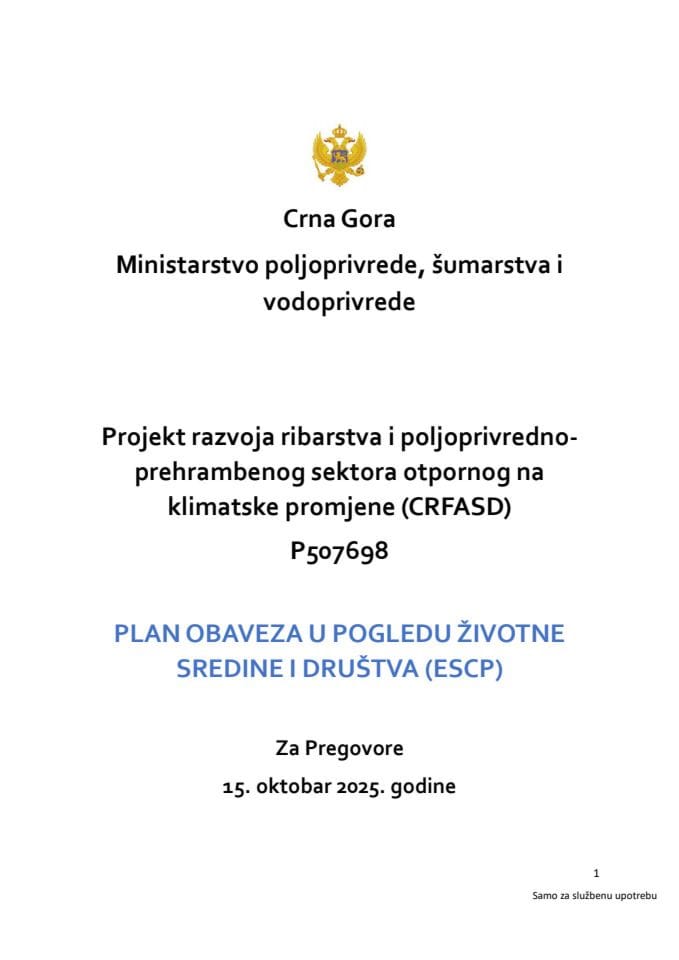 Plan obaveza u pogledu zivotne sredine i drustva (ESCP)