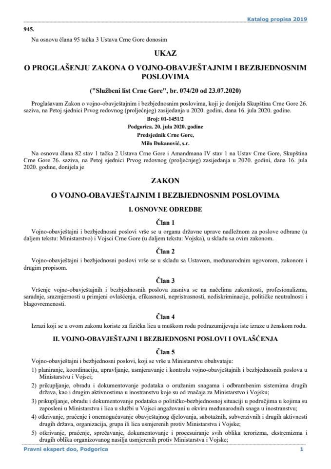 Zakon o vojno-obavještajnim i bezbjednosnim poslovima