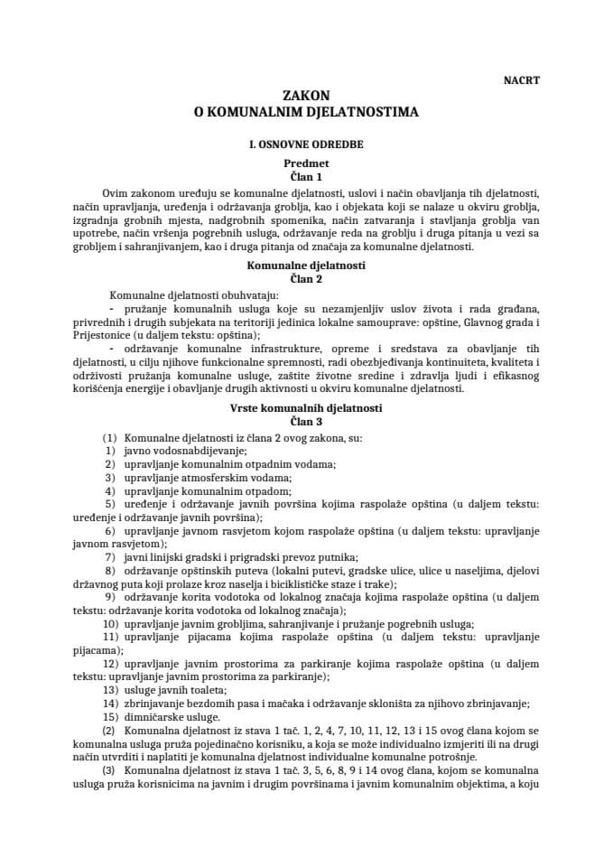 Nacrt Zakona o komunalnim djelatnostima