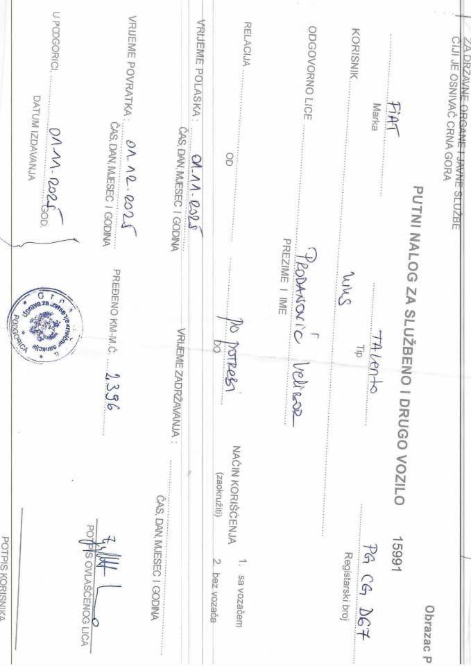 Putni nalozi, novembar 2025. godine 2