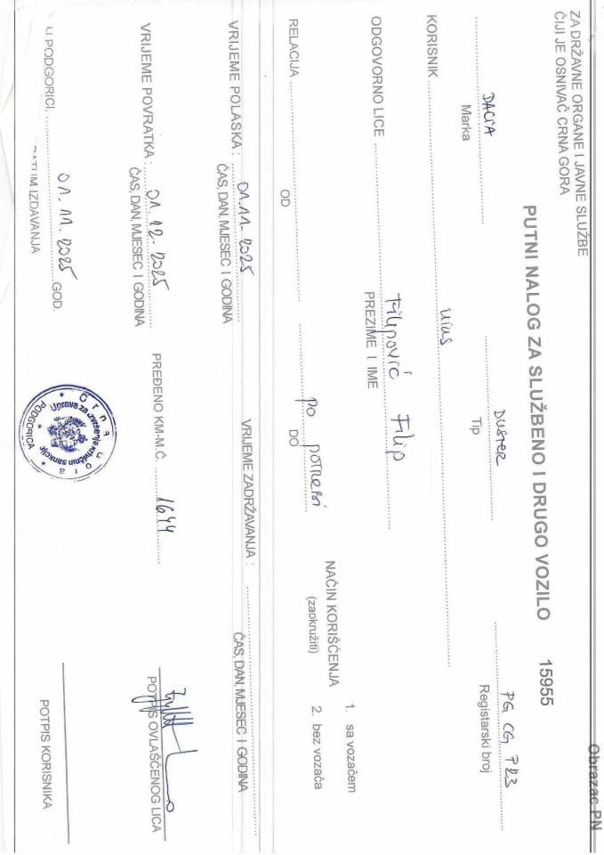 Putni nalozi, novembar 2025. godine 1