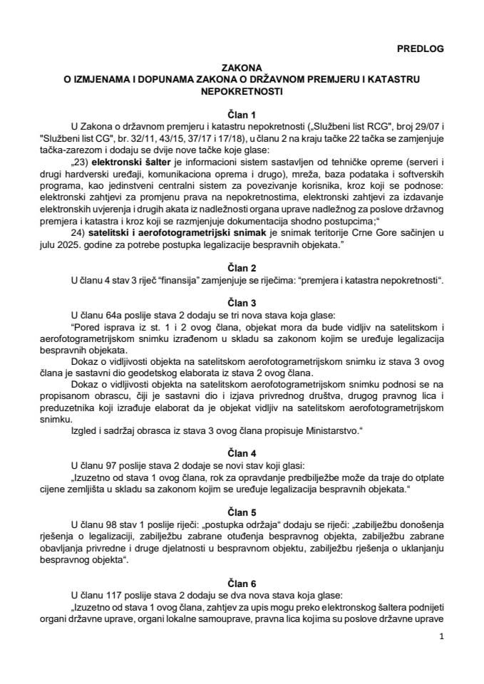 Predlog zakona o izmjenama i dopunama Zakona o državnom premjeru i katastru nepokretnosti