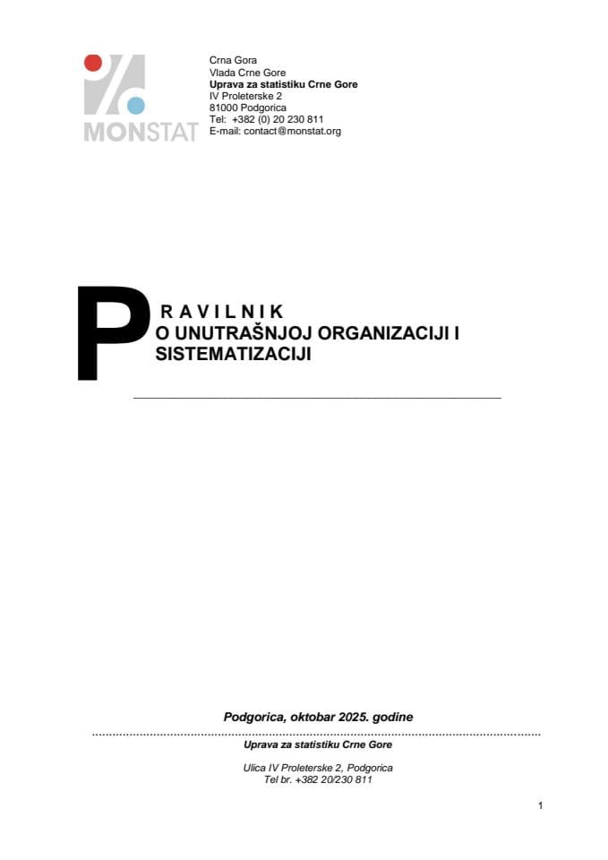Predlog pravilnika o unutrašnjoj organizaciji i sistematizaciji Uprave za statistiku