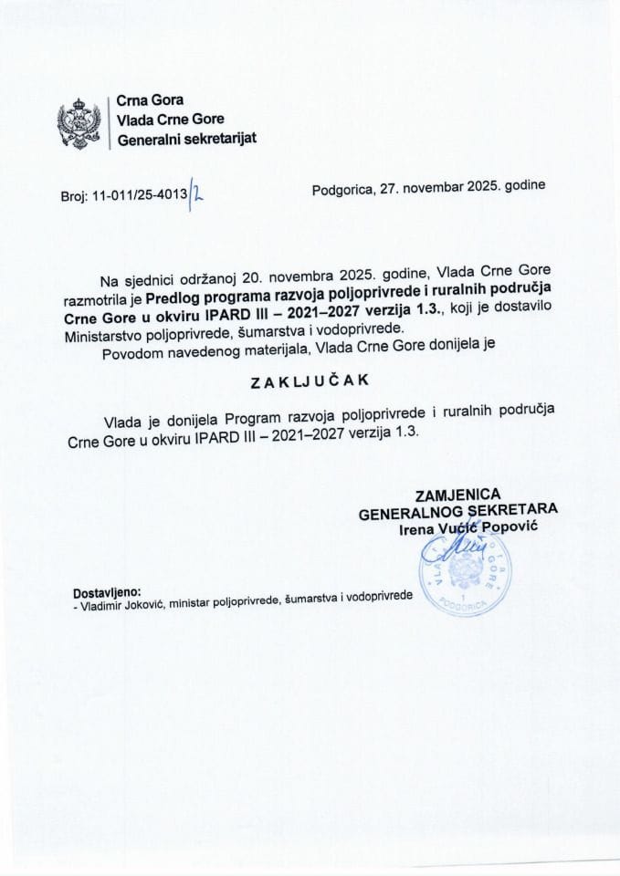 Предлог програма развоја пољопривреде и руралних подручја Црне Горе у оквиру IPARD III 2021-2027 верзија 1.3 - Закључци