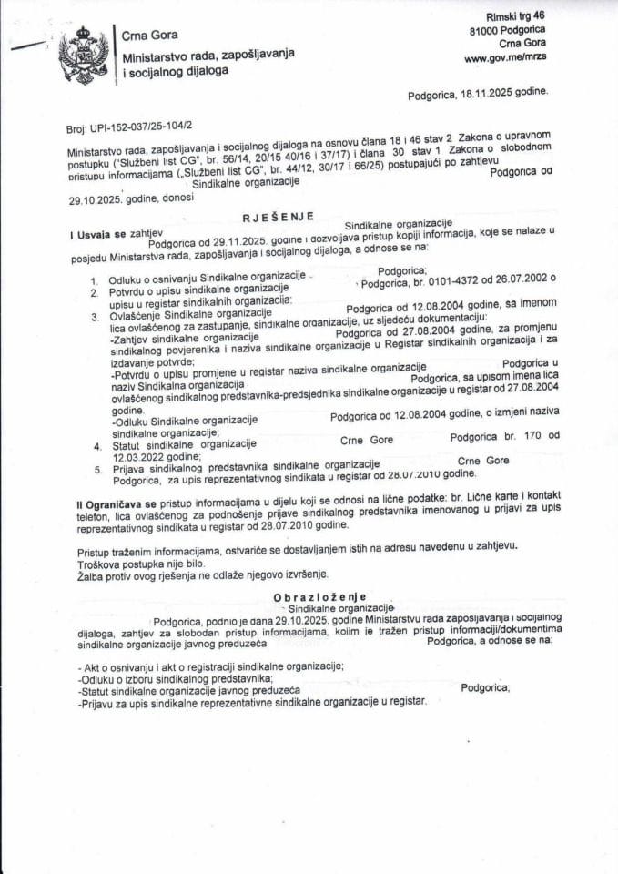 Rješenje br. UPI-152-037-25-104-2