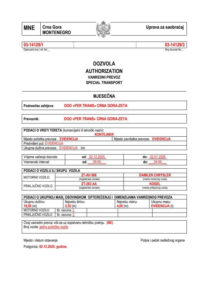 PER TRANS 03-14129-dec-mjesečna
