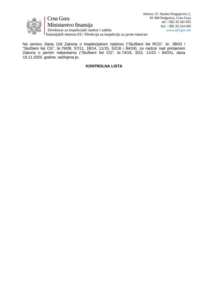 Kontrolna lista - javne nabavke