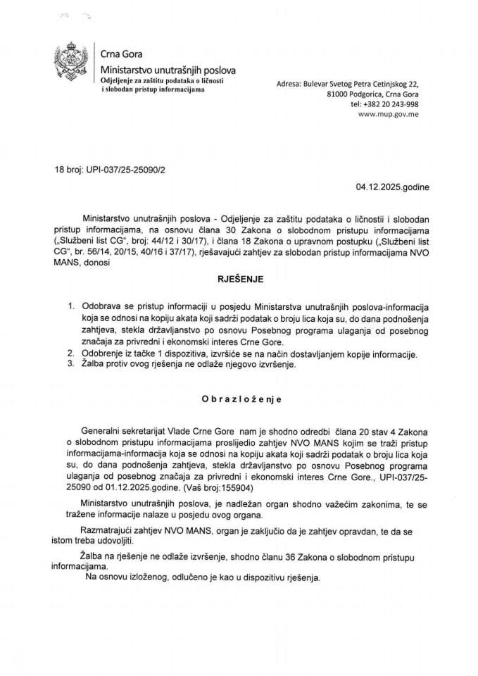 rješenje br. 18-UPI-037/25-25090/2