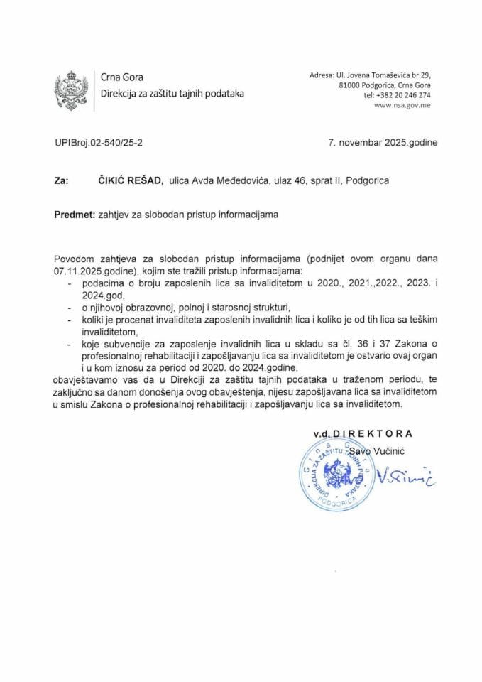 Obavještenje 02-540/25-2