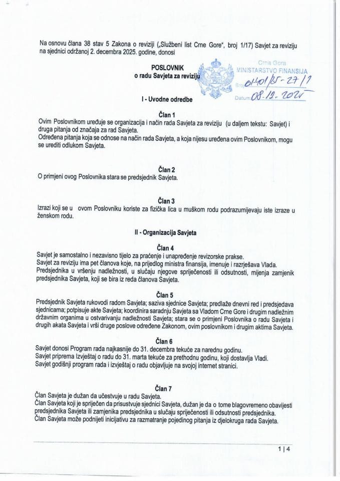 Poslovnik o radu Savjeta za reviziju