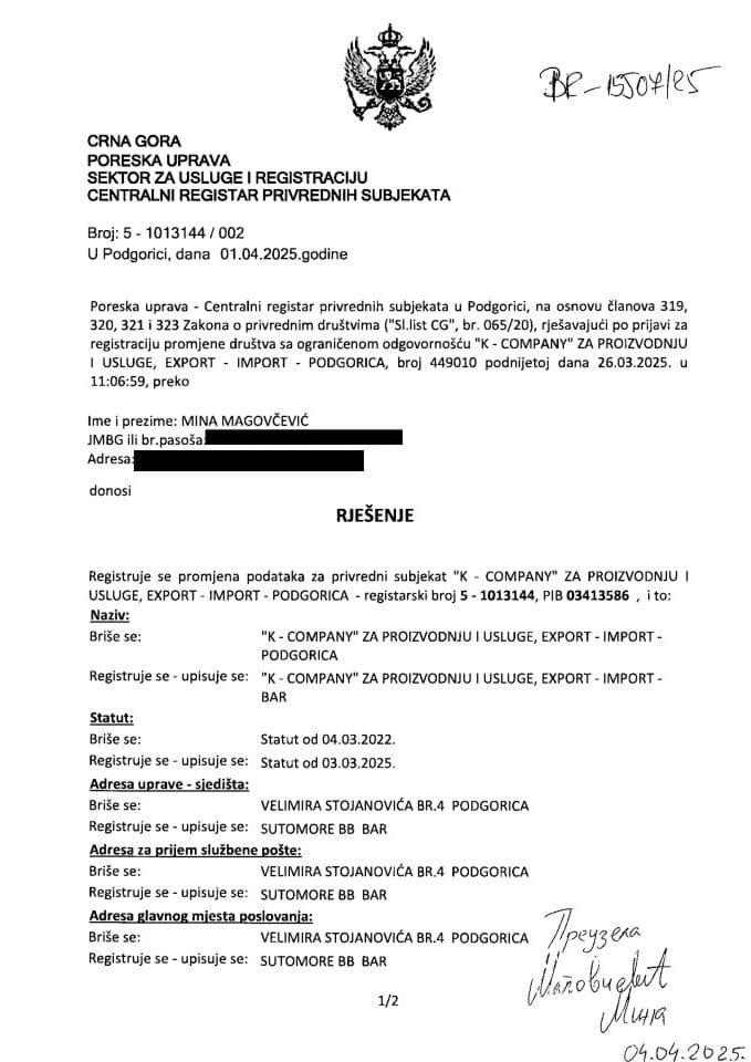 Informacija II 05/02-UP-205/4-25
