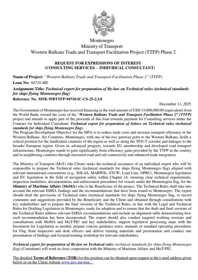 SPN_ReOI_ Technical expert for drafting technical rules for MoMA