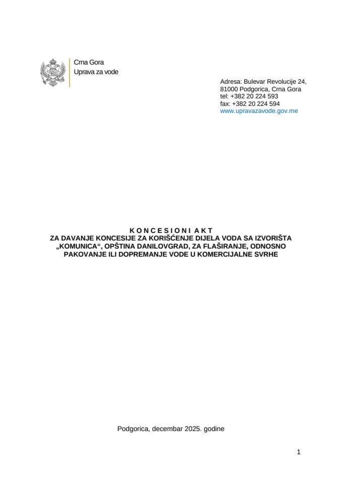 Predlog Koncesionog akta Komunica