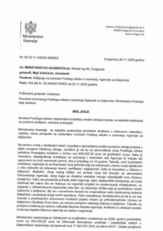 Mišljenje na Predlog odluke o obrazovanju Komisije za nalizu opravdanosti rješenja o dodjeli crnogorskog državljanstva