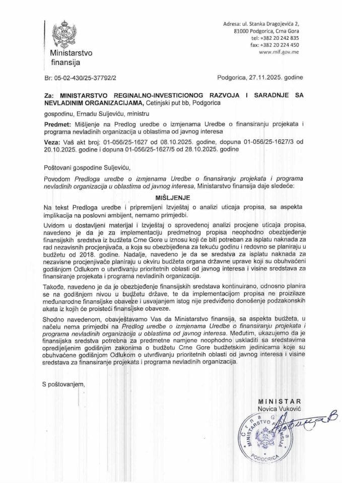 Mišljenje na Predlog odluke o osnivanju Savjeta za demografiju