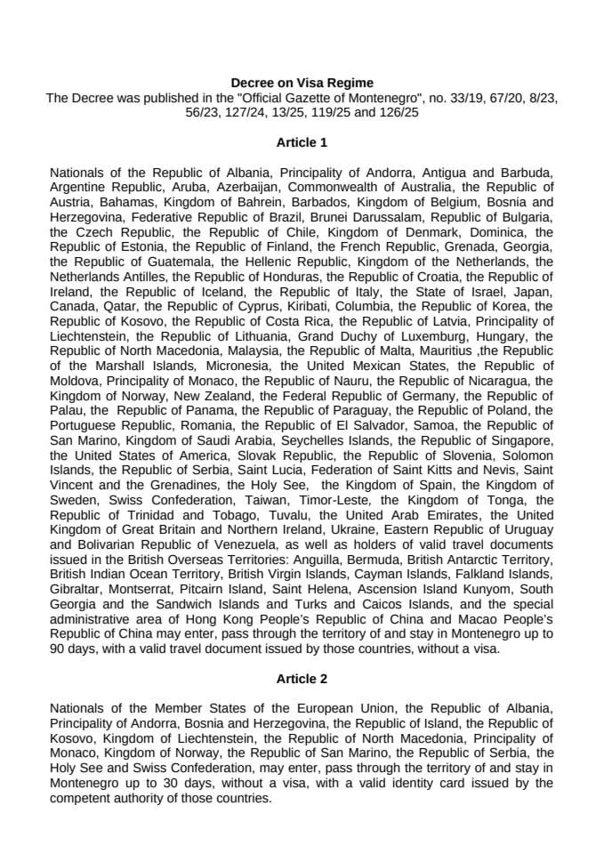 Decree on Visa Regime