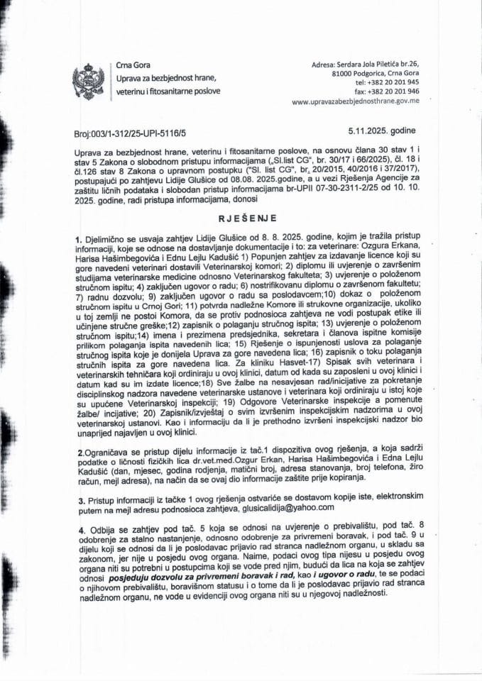 Рјешење 003/1-312/25-УПИ-5116/5 са документацијом