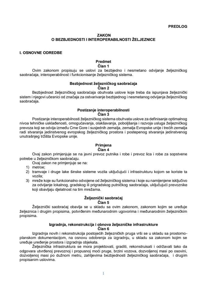 Predlog zakona o bezbjednosti i interoperabilnosti željeznice s Izvještajem sa javne rasprave