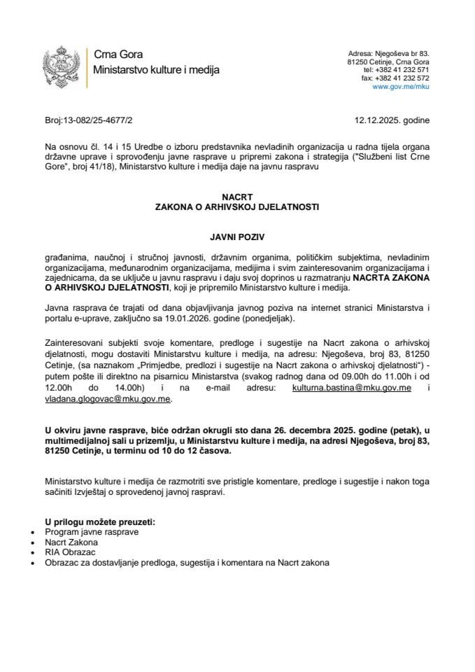 POZIV ZA JAVNU RASPRAVU