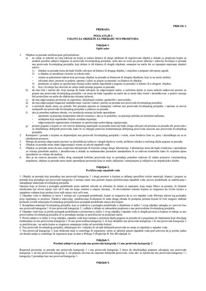 Правилник о класификацији и поступању са нус производима животињског поријекла, хигијенско и ветеринарско-здравственим условима за нус производе - Прилози